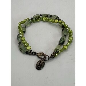 Vintage Green Beaded Bracelet  "May Luck Find You" Charm - Sentimental Charms